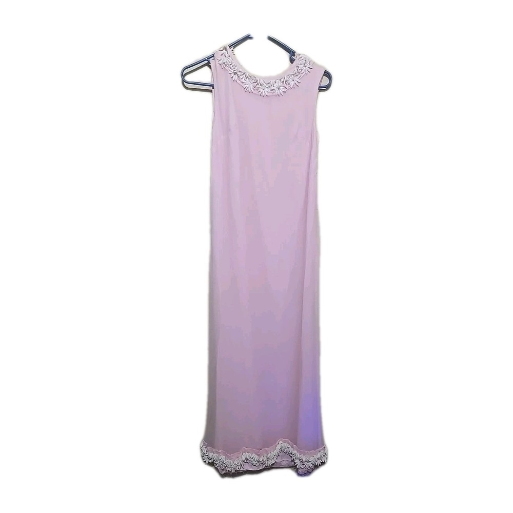 Vtgs 1960s Nadine Pink Floral Applique Sleeveless Maxi Dress Womans Size Medium